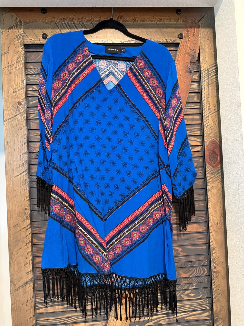 MINKPINK Cobalt Blue Printed Fringe Mini Dress